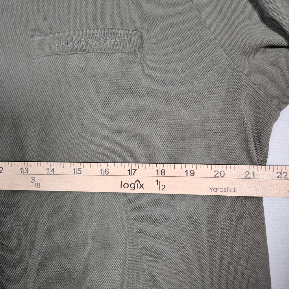 Outdoor Voices Polo Shirt Mens L Olive Green Pique Raglan Sleeve Gorpcore Active View 4